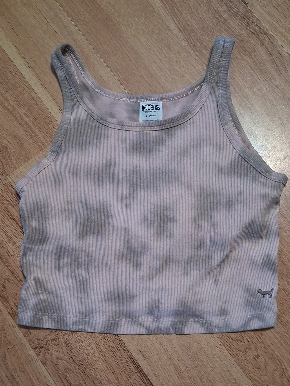 PINK Victoria's Secret Pink and Gray Tie-Dye Ribbed Cropped Tank Built In Bra